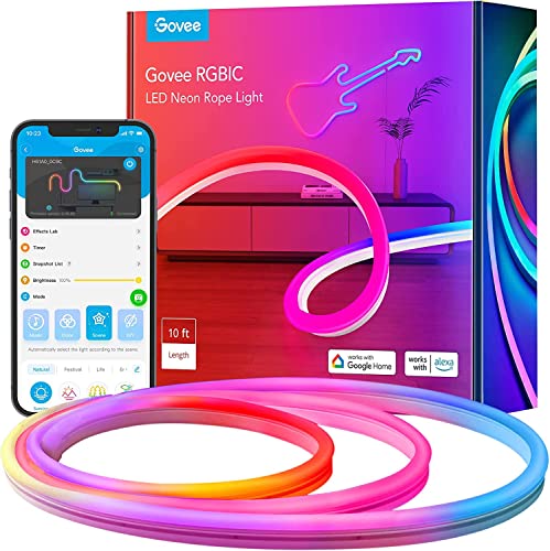 Govee RGBIC Neon LED Strip Lights 3M, DIY Shape, Segmentable Colour Changing Light with WiFi APP Control, LED Lights Work with Alexa and Google Assistant for Bedroom, Wall, Gaming Decor