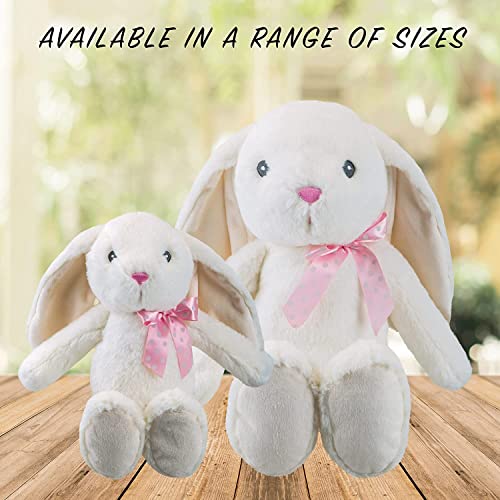 VFM - Cream Rabbit 23cm Plush With Pink Spotty Ribbon Bow - Super Soft Sitting Floppy Ears Embroidered Details Pippin Bunny Cuddly Toy