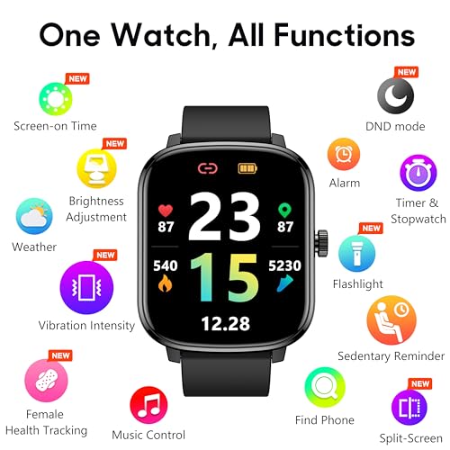 Popglory Smart Watch for Women Men Kids, 1.69" Smartwatch, 48mm Fitness Tracker Watch with Blood Pressure and Heart Rate Monitor 100+ Sports Waterproof Fitness Watch, Long Standby for Android iOS