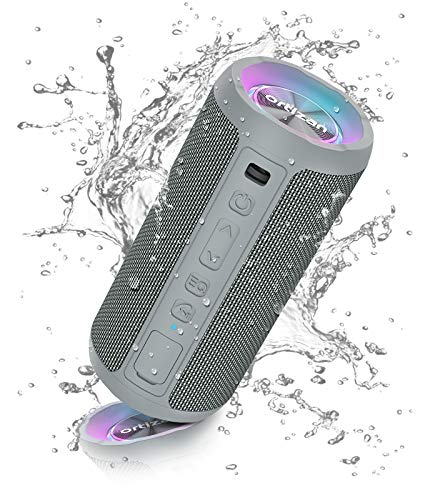 Ortizan Bluetooth Speaker, Portable Wireless Bluetooth Speakers With Led Light, Louder Volume & Enhanced Bass, IPX7 Waterproof, 30H Playtime, Durable Loud Speaker Bluetooth for Travel, Outdoor - Gray