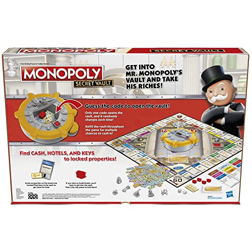 MONOPOLY Secret Vault Board Game for Kids Ages 8 and Up, Family Board Game for 2-6 Players, Includes Vault