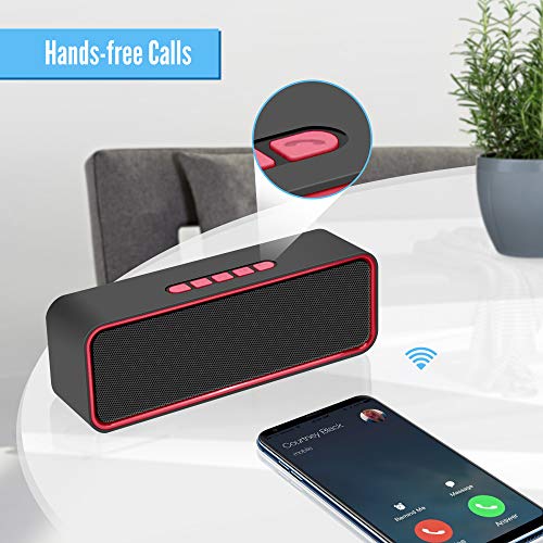 Kolaura Portable Wireless Speaker, Bluetooth 5.0 Speaker with 3D Stereo HiFi Bass, 1500mAh Battery, 12 Hour Playtime (Red)