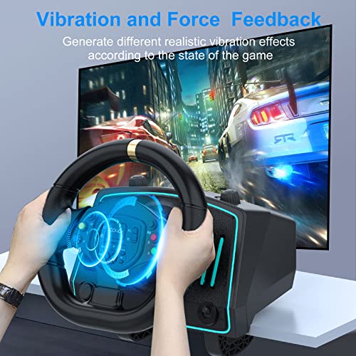 Gaming Steering Wheel, 1080° Driving Force Gaming Racing Wheel with Pedals and Shifter, Vibration Feedback, Steering Wheel for PC, PS4, Xbox ONE, Xbox 360, Xbox Series X, PS3, Xinput, NS, Android