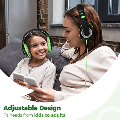 Rockpapa Comfort Kids Headphones, Over Ear Headphones Wired, Childrens Headphones with Adjustable Headband, Stereo Sound, Wired Headphones for Kids Girls Teens Adults (Green)