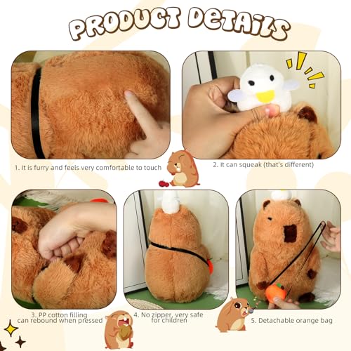 Capybara Plush, Capybara Stuffed Animal with Cute Turtle Backpack, Capybara Pillow, Doll Plush Soft Pillow Stuffed Toy Skin-friendly Comfortable Cushion Cuddle for Boys Girls Gifts Girlfriend