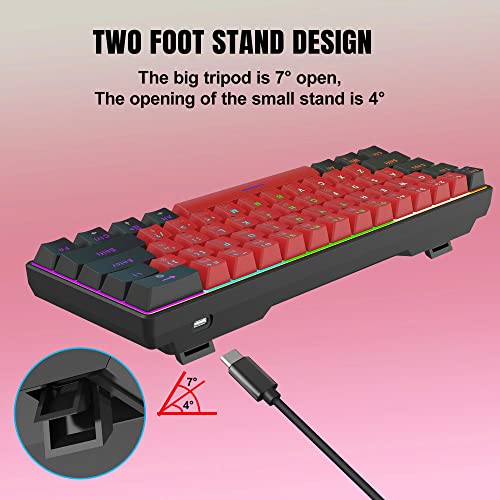 Snpurdiri 60% Wired Mechanical Keyboard, Mini Gaming Keyboard with 61 Red Switches Keys for PC, Windows XP, Win 7, Win 10 (Black-Red, Red Switches)