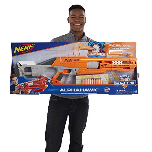 NERF AlphaHawk Accustrike Elite Blaster, Revolving 5-Dart Drum, 10 Official AccuStrike Elite Darts Designed For Greater Accuracy, For Kids Ages 8 And Up, Multicolor