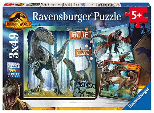 Ravensburger Jurassic World Dominion Jigsaw Puzzles for Kids Age 5 Years Up - 3x 49 Pieces