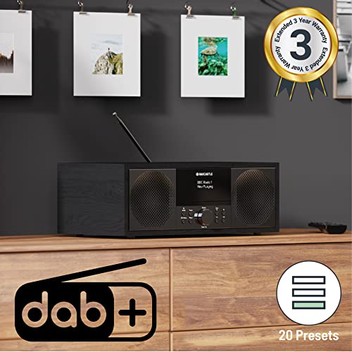 Bluetooth DAB+ Radio & CD Player | Mains Powered 60 Watt Stereo Hifi System for Home | Inbuilt Speakers, LED Display | Dual Alarm, 20 Presets & FM | USB, MP3, AUX | Remote Control | OAKCASTLE DAB500