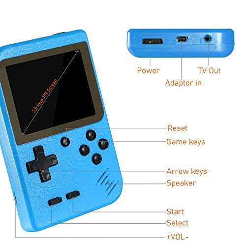 Hbaid Handheld Game Console, Retro Mini Game Player with 500 Classical Games 3.0-Inch Color Screen Support for Connecting TV Two players 1020mAh Rechargeable Battery Gift for Kids and Adult (Blue)