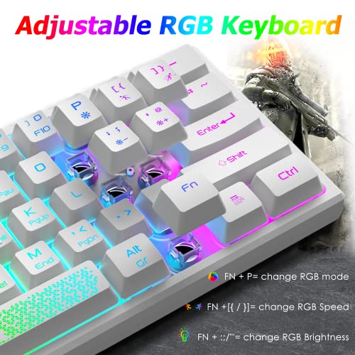 LexonElec K61 60% Percent Compact Gaming Keyboard white keycaps UK Layout, RGB Illuminated LED Backlit Light up Wired Keyboard Mechanical Feel Ergonomic Shortcut for PC Laptop MAC ps4 Gamer Travel