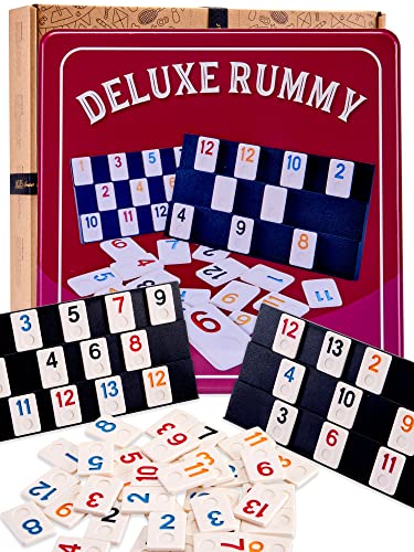 Jaques of London Rummy Game | Tile Game Complete with Tin Storage Box & Gift Ready Packaging | A Traditional Rummy Board Game for all the Family | Since 1795