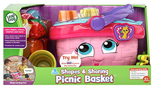 LeapFrog 603603 Shapes & Sharing Picnic Basket Baby Toy Educational and Interactive 16 Pieces for Creative and Learning Play For Boys & Girls 6 months, 1,2,3 Year Olds, Pink, One Size