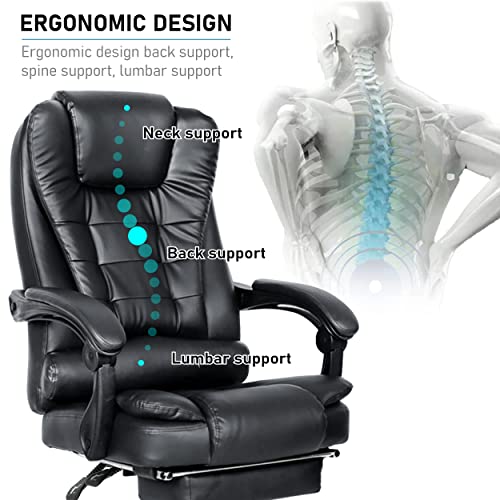 Blisswood Executive Office Chair For Home, 2 Point Massage Office Chair With Footrest & Lumbar Support, Recliner Computer Desk Chair, Ergonomic Swivel Gaming Chair Black For Home Office