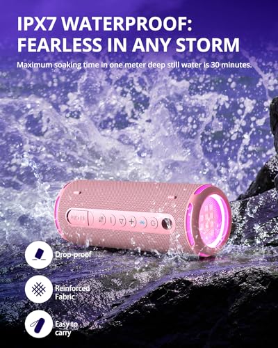 Tronsmart T7 Lite Bluetooth Speaker - Wireless Portable Speaker with Powerful 24W Bass, IPX7 Waterproof, 24H Playtime, LED Lights, App Control, True Wireless Stereo for Party, Outdoors, Travel, Sport