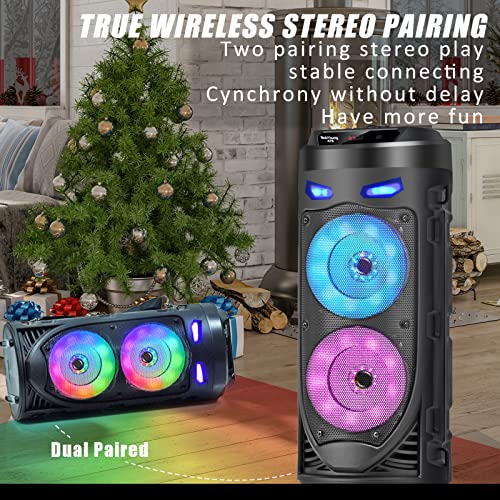 Portable Bluetooth Speaker, 30W Wireless Speaker with Double 4’’ Full range Stereo Sound, Mixed Color LED Lights, Remote, Supports EQ, TWS, USB, TF, AUX, Loud Speaker for Travel, Home, Party(1 Pcs)