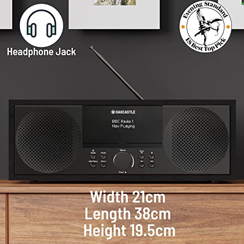 Bluetooth DAB+ Radio & CD Player | Mains Powered 60 Watt Stereo Hifi System for Home | Inbuilt Speakers, LED Display | Dual Alarm, 20 Presets & FM | USB, MP3, AUX | Remote Control | OAKCASTLE DAB500