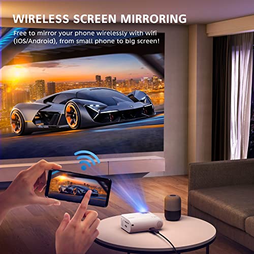 Mini Projector,YABER Wifi Phone Projector 8000 Lumens 1080P Full HD supported,Home Theater movie Projector Compatible with TV Stick, IOS/ Android Smartphone/Tablet/Laptop/PS4/DVD player