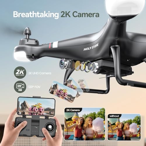 Holy Stone HS110G GPS FPV Drone with 2K HD Live Video Camera for Adults and Kids, RC Quadcopter with Auto Return Home, Altitude Hold and Follow Me, 2 Batteries, Easy to Use for Beginners