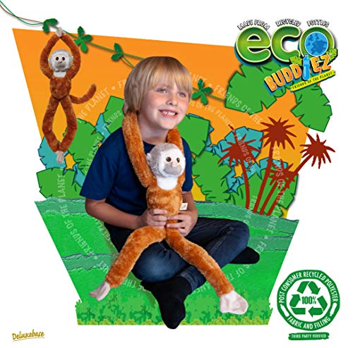 EcoBuddiez Tree Huggers - Squirrel Monkey from Deluxebase. 72cm Hanging Soft Toy made from Recycled Plastic Bottles. Eco-friendly soft and cuddly plush toy and perfect cuddly gift for kids.