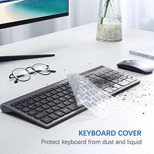 Wireless Keyboard and Mouse Ultra Slim Combo, TopMate 2.4G Silent Compact USB 2400DPI Mouse and Scissor Switch Keyboard Set with Cover, 2 AA and 2 AAA Batteries, for PC/Laptop/Windows/Mac - Gray Black