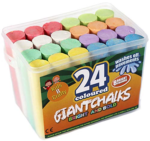 24 Coloured Chunky Chalks , Giant, Pavement, Washable, Fun for Children 8 Vibrant Colours, Outdoor, Garden, Drawing - Artists - Toddler,Kids