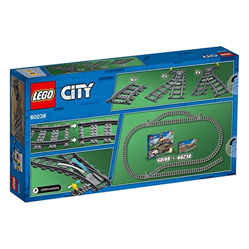 LEGO 60238 City Trains Switch Tracks 6 Pieces, Toy Train Track Extension Pack, Accessory Set