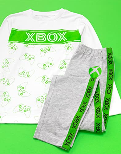 Xbox Pyjamas For Girls | Kids White Grey Gamer T-Shirt & Leggings Pjs | Game Console Controller Merchandise Gifts 10-11 Years