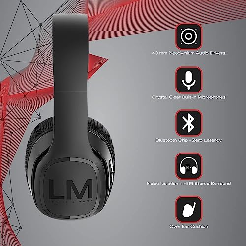 Louise&Mann Wireless Headphones Over Ear, Bluetooth Headphones 5.3, Foldable Lightweight with Soft Memory Foam Earmuffs, Built-in Mic with Wired Mode and Carry Case for Travel,Office,PC