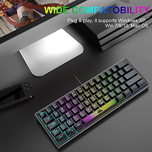 ZIYOU LANG K61 60% Percent Gaming Keyboard, Compact RGB Chroma Backlit STK61-Wired Mechanical Feel Membrane Keyboard, UK Layout Pro Mini 62 Keys, Waterproof, for PS4 XBOX PC Laptop Mac/Black