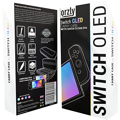 Orzly Carry Case for White Nintendo Switch OLED Console with Accessories and Games Storage Compartment - Easy Clean Case Gift Boxed Edition