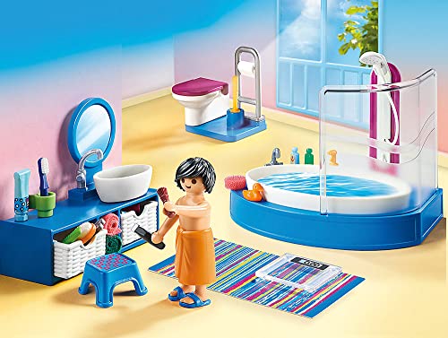 PlayMOBIL 70211 Dollhouse Furnished Bathroom, Fun Imaginative Role-Play, Playset Suitable for Children Ages 4+