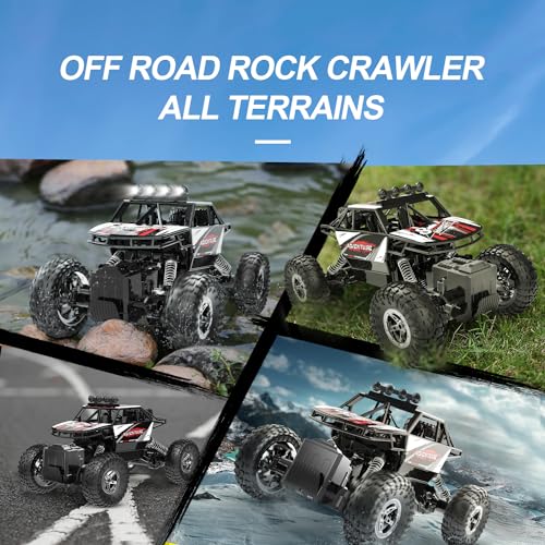 DEERC RC Cars Remote Control Car 1:14 Off Road Monster Truck,Metal Shell 4WD Dual Motors LED Headlight Rock Crawler,2.4Ghz All Terrain Hobby Truck with 2 Batteries for 90 Min Play,Boy Adult Gifts
