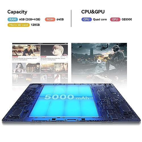 FancyDay Tablet 10 inch Android 13 Go Tablet with Quad-core Processor, 6GB RAM+64GB ROM+128GB Expansion, 5000mAh, WiFi, Bluetooth, Tablet PC with 5MP+8MP Dual Camera(Silver)