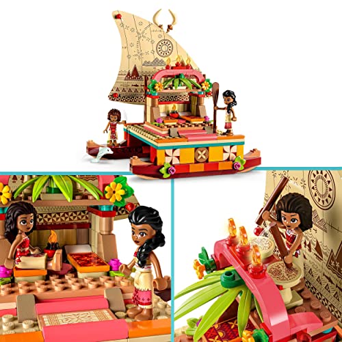 LEGO 43210 Disney Princess Moana's Wayfinding Boat Toy with Moana and Sina Mini-Dolls plus Dolphin Figure, Creative Building Toys for Kids, Girls and Boys Aged 6 Plus