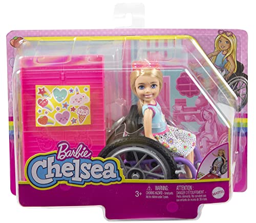 Barbie Chelsea Doll & Wheelchair, with Chelsea Doll (Blonde), in Skirt & Sunglasses, with Ramp & Sticker Sheet, Toy for 3 Year Olds & Up