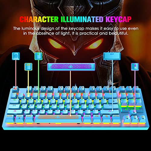 Mechanical Gaming Keyboard, RGB Backlit Keys, Spill-Resistant, Dedicated Multi-Media Keys, 87 Keys Full Anti-ghosting Essential Gaming Keyboard, QWERTY Layout, for PC PS4 PS5 Xbox one -Blue