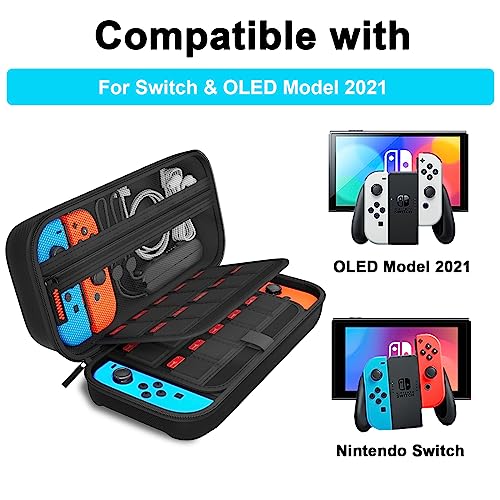 daydayup Switch Case Compatible with Nintendo Switch/Switch OLED - Carrying Case with 20 Game Cartridges, Protective Hard Shell Travel Case Pouch for Nintendo Switch Console & Accessories, Black