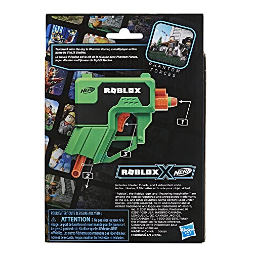 Nerf Roblox Phantom Forces: Boxy Buster Dart Blaster, Pull-Down Priming Handle, 2 Elite Darts, Code to Unlock in-Game Virtual Item Multicolor F2496