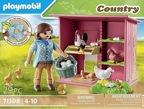 Playmobil 71308 Country Hen House, a ful chicken family for your Farm - chicken coop with a rooster, hens, and chicks, Fun Imaginative Role-Play, PlaySets Suitable for Children Ages 4+