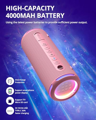 Tronsmart T7 Lite Bluetooth Speaker - Wireless Portable Speaker with Powerful 24W Bass, IPX7 Waterproof, 24H Playtime, LED Lights, App Control, True Wireless Stereo for Party, Outdoors, Travel, Sport