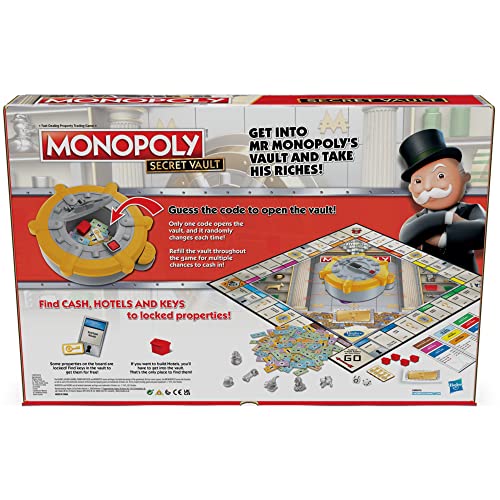 Monopoly Secret Vault Board Game for Kids Ages 8 and Up, Family Board Game for 2-6 Players, Includes Vault