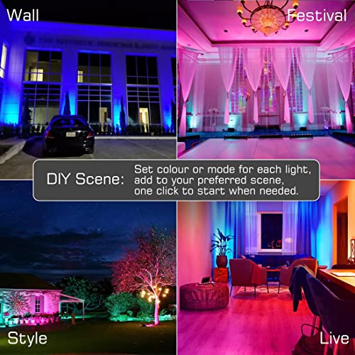 Flood Lights Outdoor With Alexa, Smart LED Floodlight Colour Changing 500W Equivalent 5000LM, Bluetooth APP Control, Warm White+1600 Million RGB Colours,No WiFi No Hub,IP66 Waterproof UK 3-Plug,2 Pack