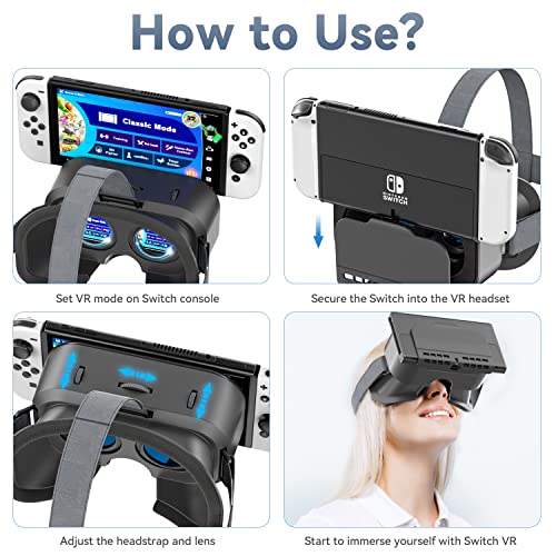 Switch VR Headset Designed for Switch & Switch OLED, Switch Virtual Reality Headset with Adjustable High-Definition Lens, Swith VR Goggles with 3D Glasses, Labo VR Kit for Switch Accessories, Black