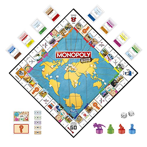 Monopoly World Tour Monopoly Board Game, with Token Stampers and Dry-Erase Gameboard, Board Games for Family Game Night