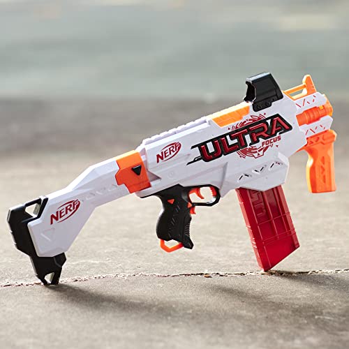 Nerf Ultra Focus Motorized Blaster, 10 AccuStrike Ultra Darts, Clip, Stock, Compatible Only with Nerf Ultra Darts