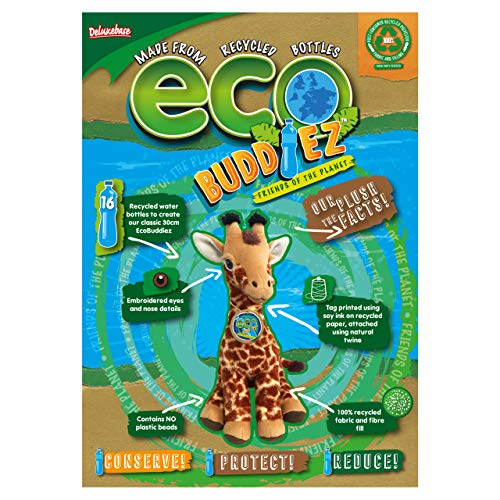 EcoBuddiez - Giraffe from Deluxebase. Large 35cm Soft Plush Animals made from Recycled Plastic Bottles. Eco-Friendly Cuddly Gift for Kids and Cute Stuffed Animal Toy for Toddlers.