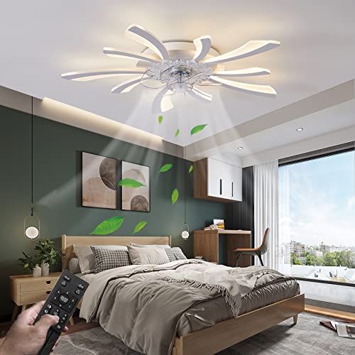 Becailyer 30.7" Modern Ceiling Fan with Lights, 52W Dimmable Remote Control Ultra Quiet Smart LED Ceiling Fan Lighting 3-Color 6-Level Wind Speed Electric Fan for Bedroom Kitchen, White