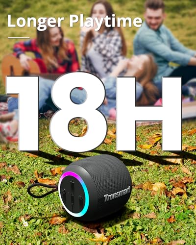 Tronsmart T7 Mini Portable Bluetooth Speaker, Wireless Speaker with 18-Hour Playtime, IPX7 Waterproof, LED Light, Wireless Stereo Pairing, for Outdoors, Home, Travel, (Black)