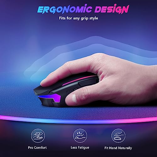 Redragon Gaming Mouse, Wireless Gaming Mouse with 9 Programmable Buttons, RGB Backlit, Rechargeable Wireless Mouse UP to 8000 DPI, Macro Edit, 70Hrs for Laptop, PC, Mac Gamer, Black M910-KS